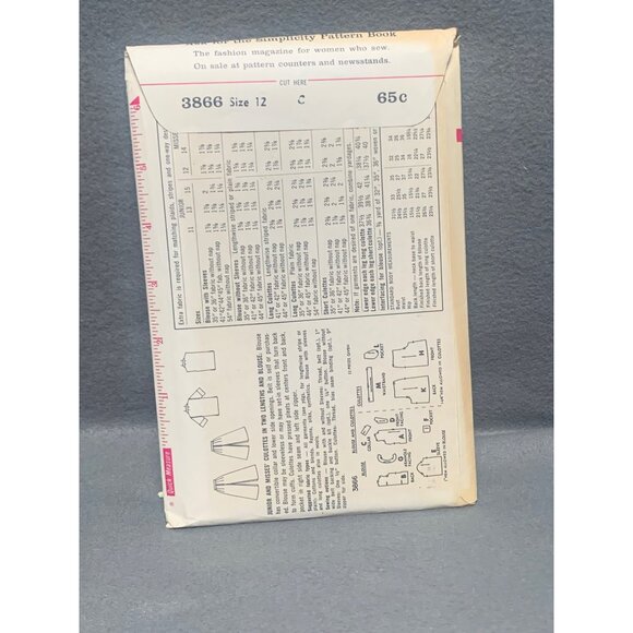 Vintage Simplicity Sewing Pattern 3866 Misses Culottes Shirt Size 12 Bust 32 - Picture 2 of 2